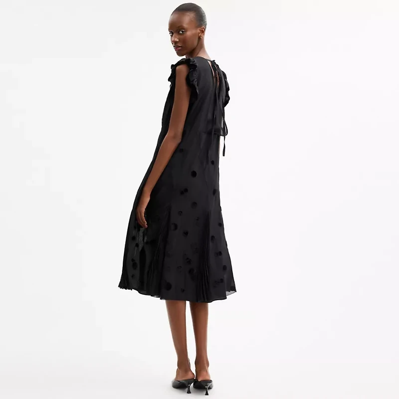 V-Neck Dress With Velvet Dots