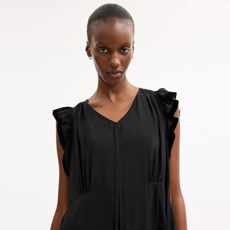 V-Neck Dress With Velvet Dots