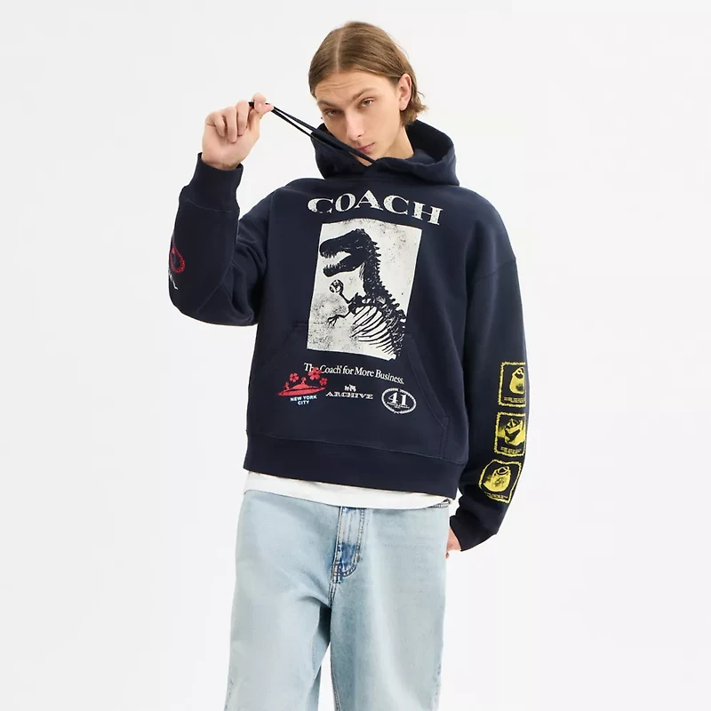 Dinosaur Collage Relaxed Hoodie Organic Cotton