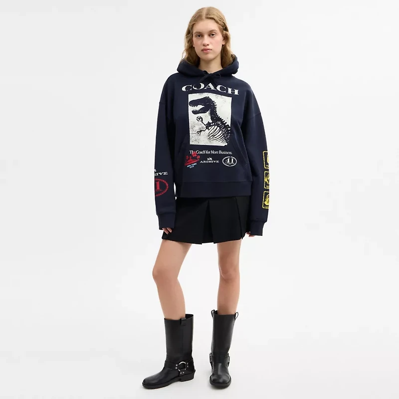 Dinosaur Collage Relaxed Hoodie Organic Cotton