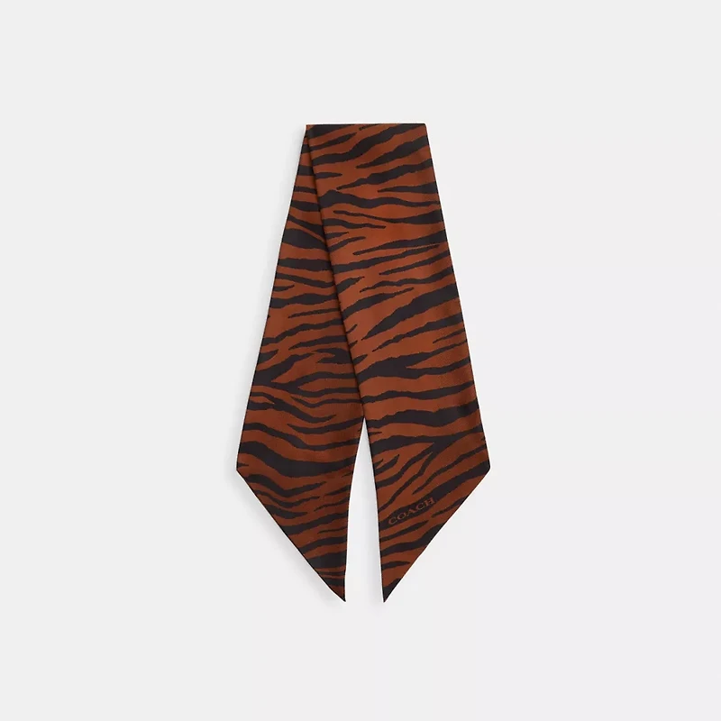 Tiger Print Silk Wide Skinny Scarf