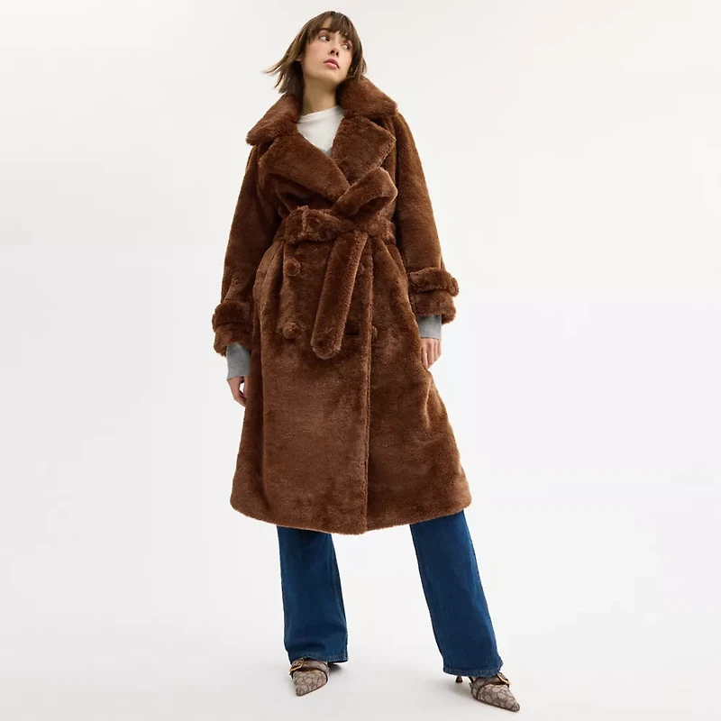 Faux Fur Teddy Coat In Recycled Polyester