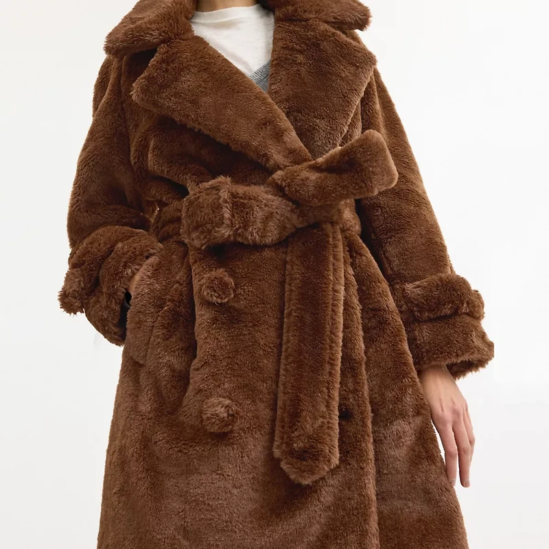 Faux Fur Teddy Coat In Recycled Polyester
