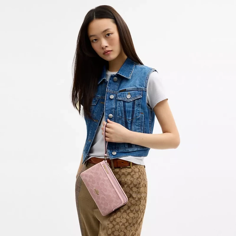 Double Zip Wallet In Signature Denim
