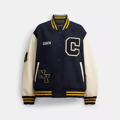Distressed Wool Varsity Jacket