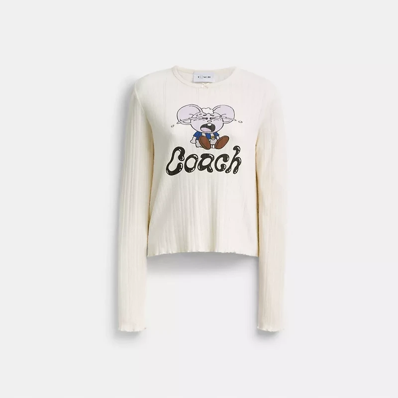 Coach | Brain Dead Kachi Mouse Graphic Long Sleeve Pointelle Top