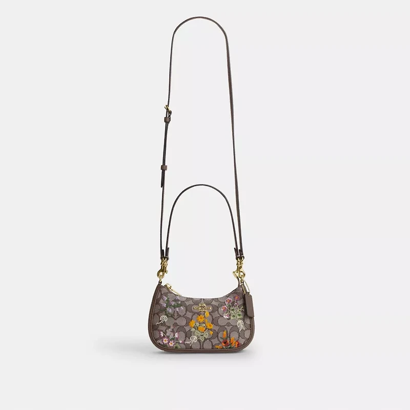 Teri Mini Crossbody Bag In Signature Jacquard With Floral Embroidery