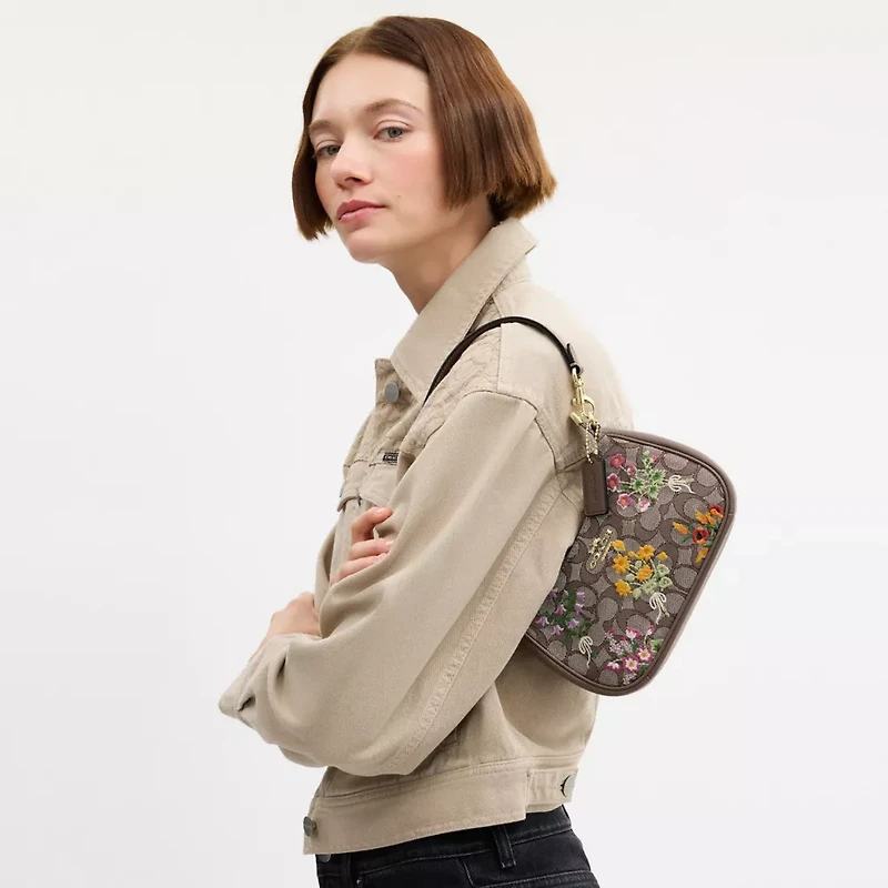 Teri Mini Crossbody Bag In Signature Jacquard With Floral Embroidery