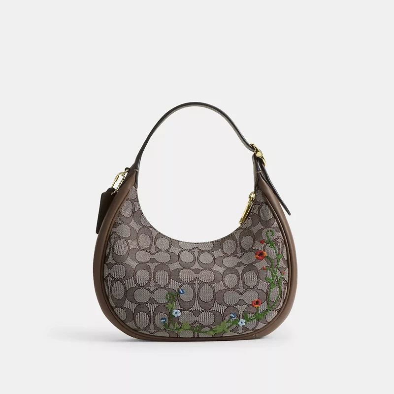Emily Shoulder Bag In Signature Jacquard With Floral Embroidery