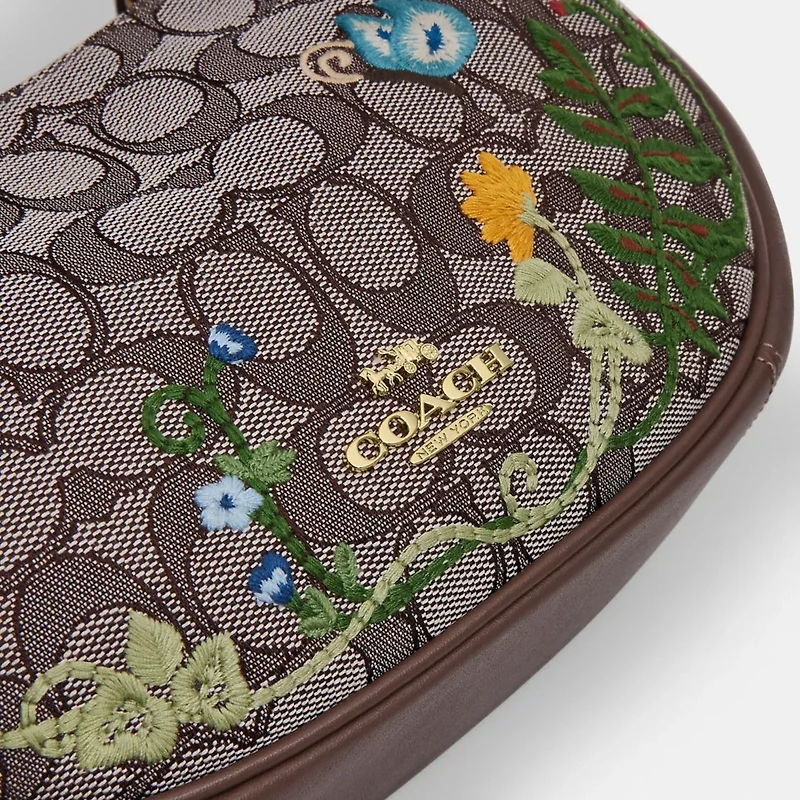 Emily Shoulder Bag In Signature Jacquard With Floral Embroidery