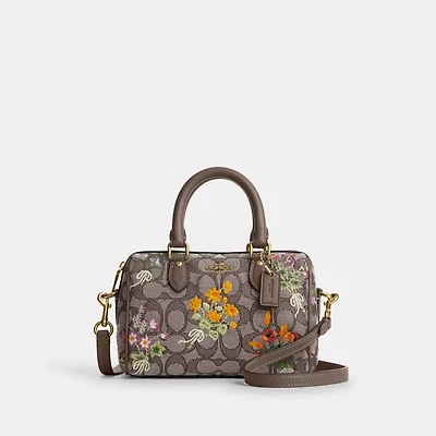Mini Rowan Crossbody Bag In Signature Jacquard With Floral Embroidery