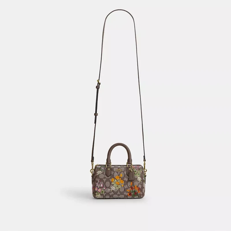 Mini Rowan Crossbody Bag In Signature Jacquard With Floral Embroidery