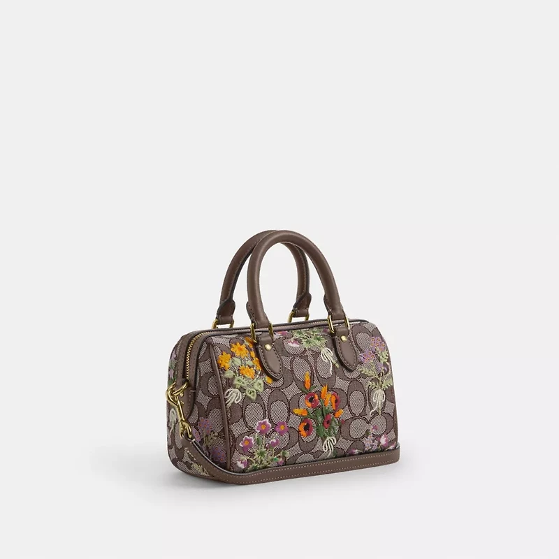 Mini Rowan Crossbody Bag In Signature Jacquard With Floral Embroidery