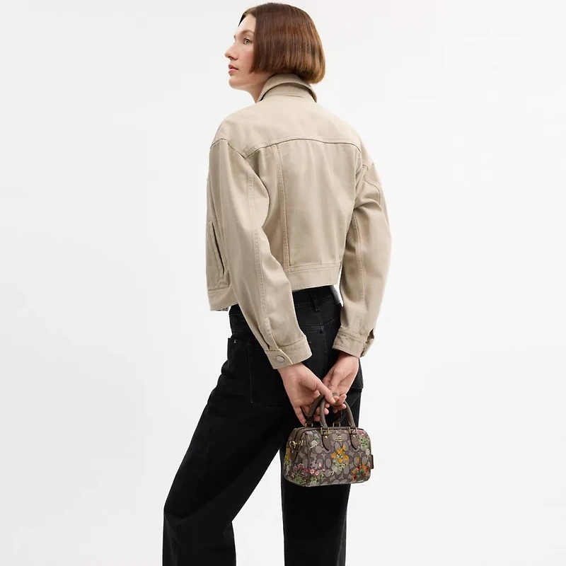 Mini Rowan Crossbody Bag In Signature Jacquard With Floral Embroidery