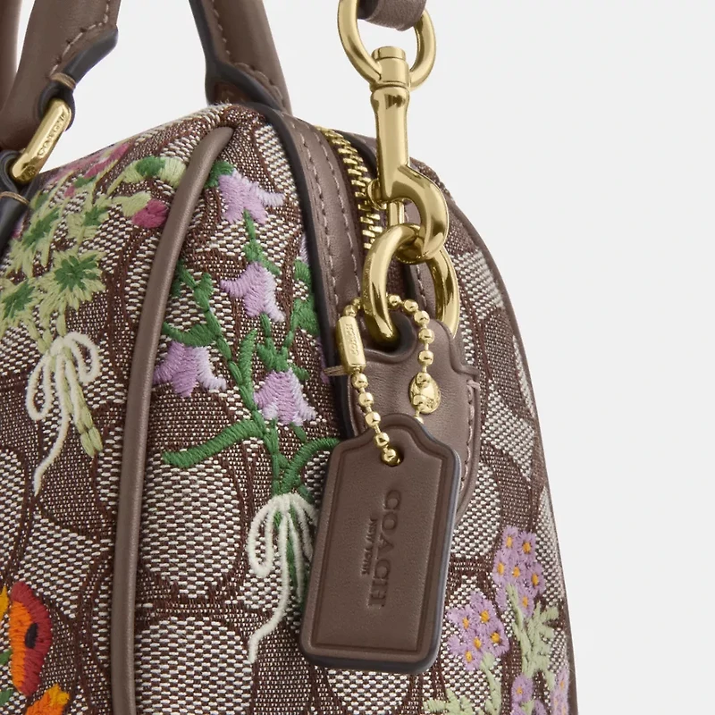 Mini Rowan Crossbody Bag In Signature Jacquard With Floral Embroidery