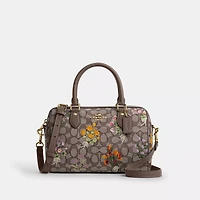 Rowan Satchel Bag In Signature Jacquard With Floral Embroidery
