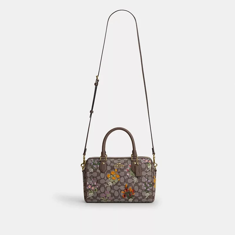 Rowan Satchel Bag In Signature Jacquard With Floral Embroidery