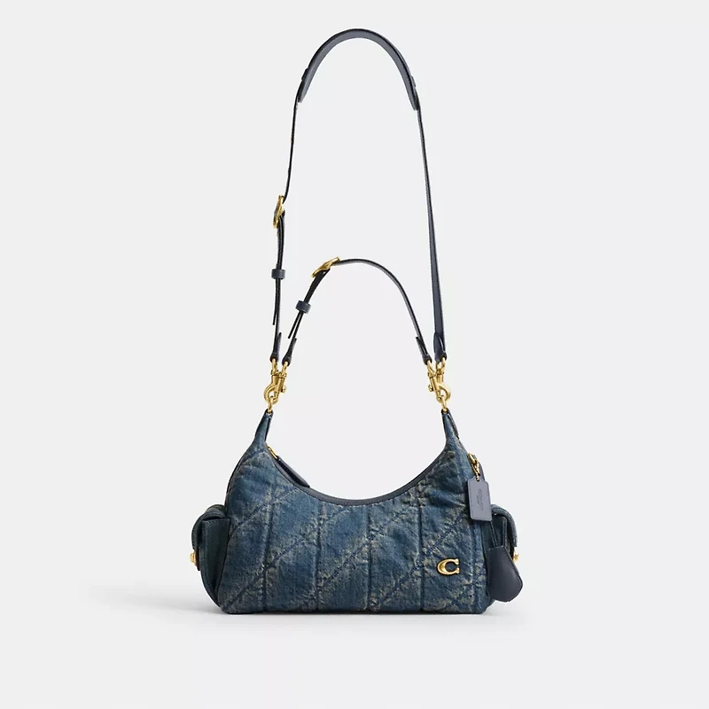 Pocket Juliet Bag 30 In Regenerative Cotton Denim With Quilting