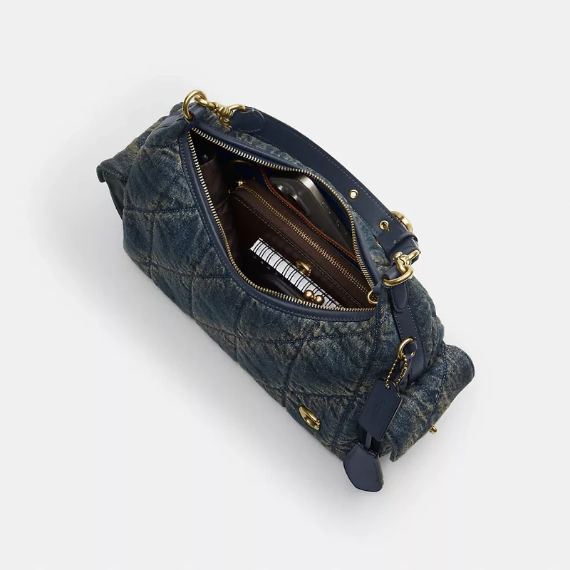 Pocket Juliet Bag 30 In Regenerative Cotton Denim With Quilting