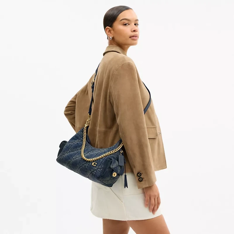 Pocket Juliet Bag 30 In Regenerative Cotton Denim With Quilting