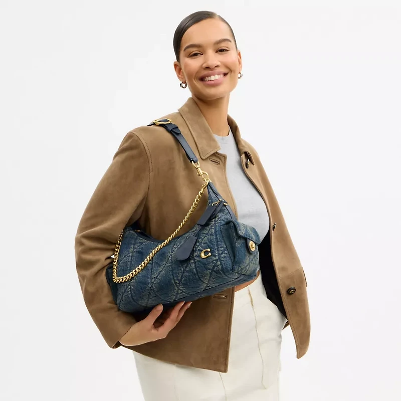 Pocket Juliet Bag 30 In Regenerative Cotton Denim With Quilting