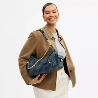 Pocket Juliet Bag 30 In Regenerative Cotton Denim With Quilting