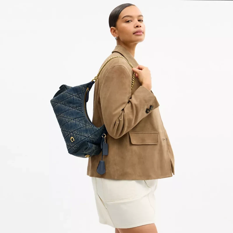 Pocket Juliet Bag 30 In Regenerative Cotton Denim With Quilting