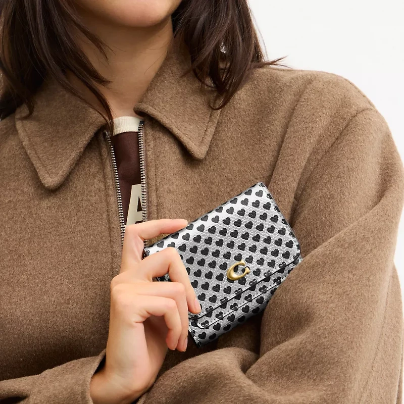 Mila Small Flap Wallet With Heart Print