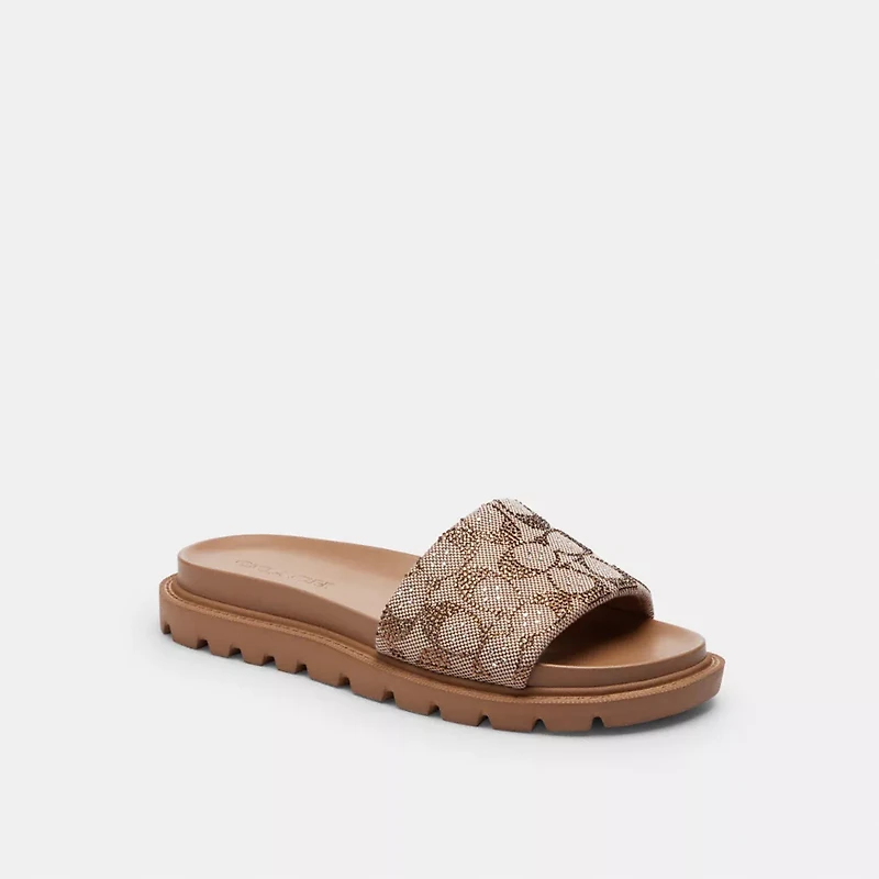 Brynn Slide Sandal In Crystal Signature Jacquard