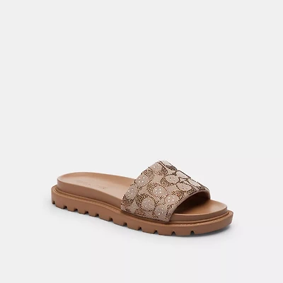 Brynn Slide Sandal In Crystal Signature Jacquard