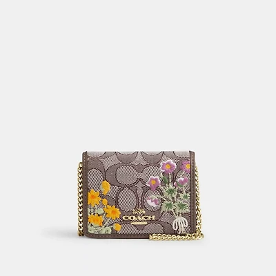 Mini Wallet On A Chain In Signature Jacquard With Floral Embroidery