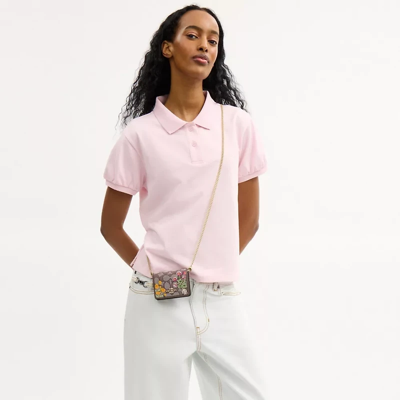 Mini Wallet On A Chain In Signature Jacquard With Floral Embroidery