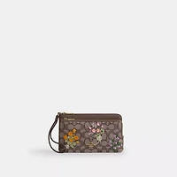 Double Zip Wristlet In Signature Jacquard With Floral Embroidery