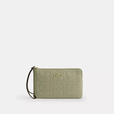 Large Corner Zip Wristlet In Signature Leather