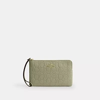 Large Corner Zip Wristlet In Signature Leather