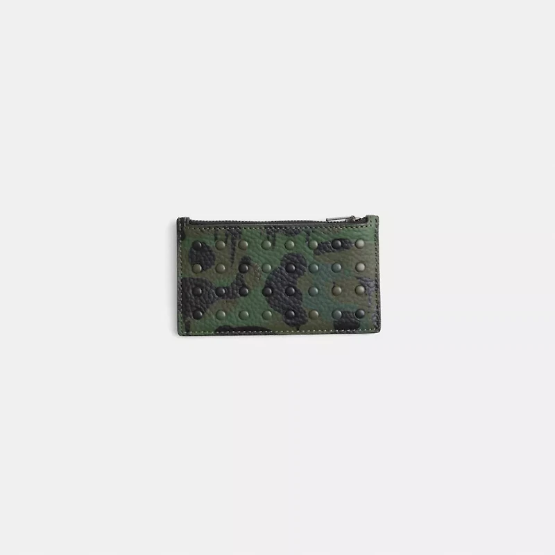 Restored Zip Card Case With Camo Print And Rivets