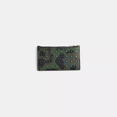 Restored Zip Card Case With Camo Print And Rivets