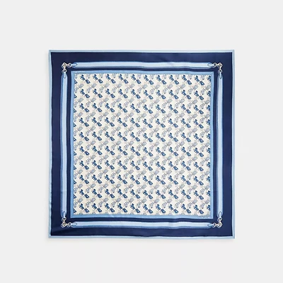 Horse And Carriage Strap Print Silk Square Scarf