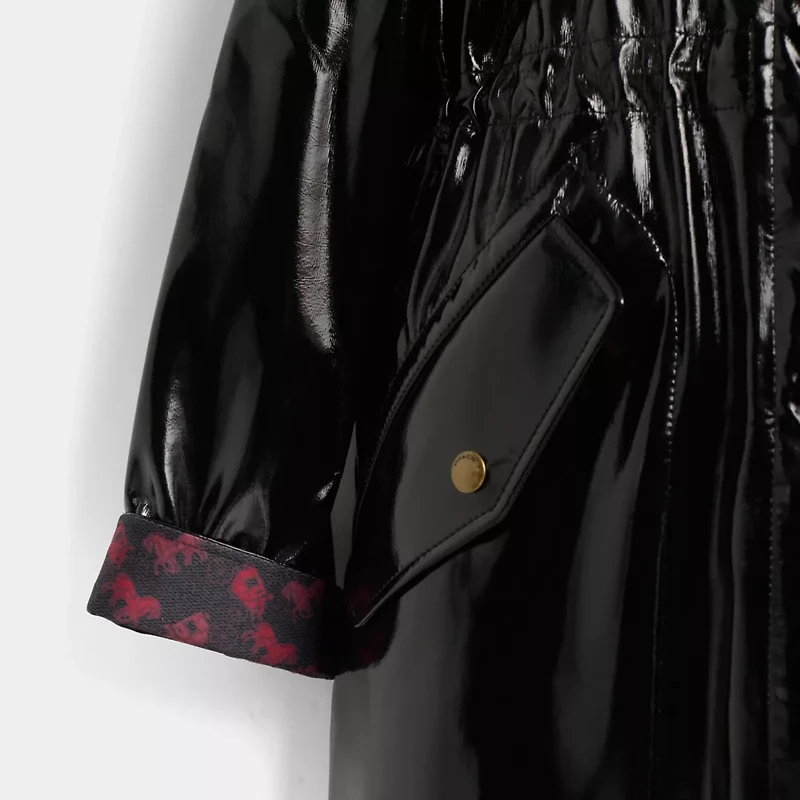 Restored Raincoat With Horse And Carriage Print Lining