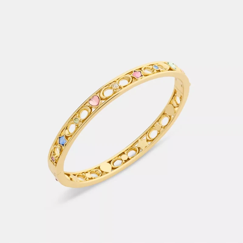 Stars And Hearts Hinged Bangle