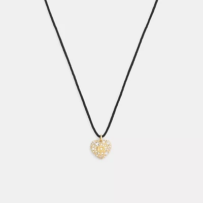 Pavé Heart Cord Pendant Necklace