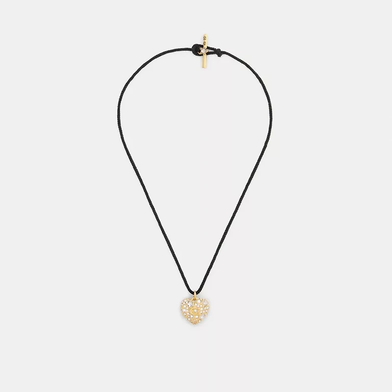 Pavé Heart Cord Pendant Necklace