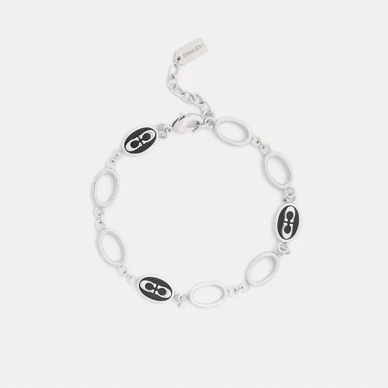 Signature Link Enamel Chain Linear Bracelet