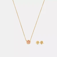 Enamel Tea Rose Earrings And Necklace Set