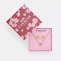 Enamel Tea Rose Earrings And Necklace Set