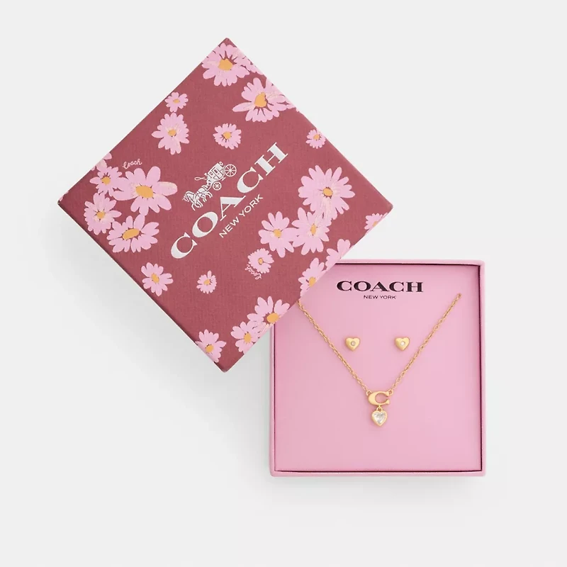 Signature Heart Pendant Necklace And Earrings Set