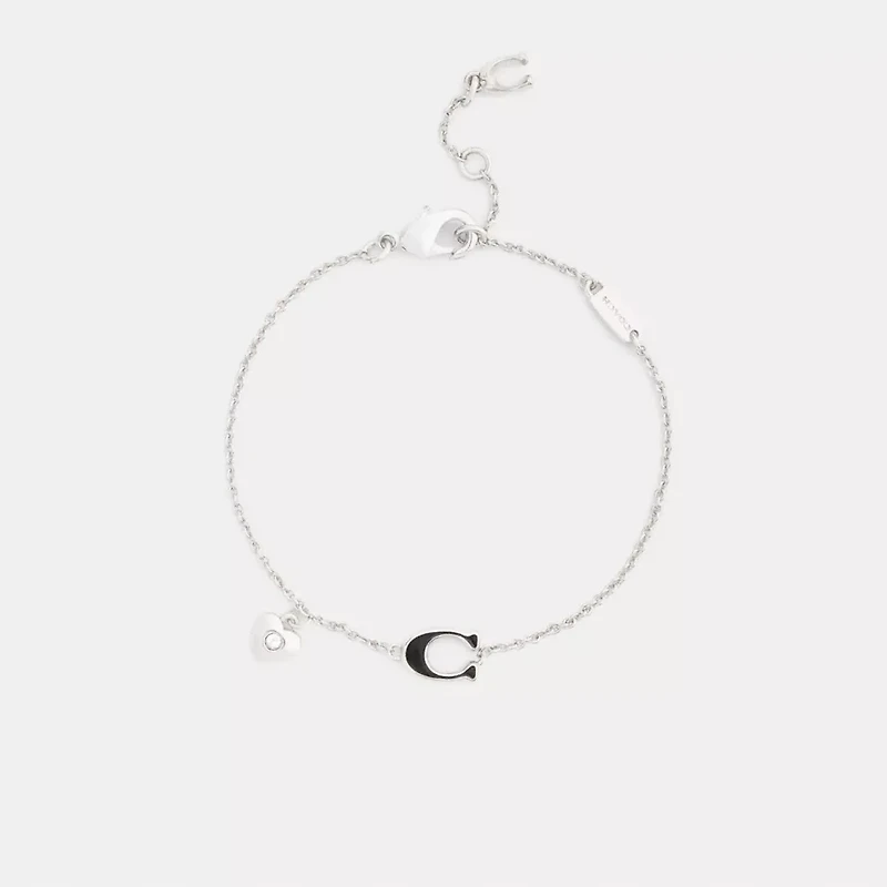 Enamel Signature Heart Charm Linear Bracelet