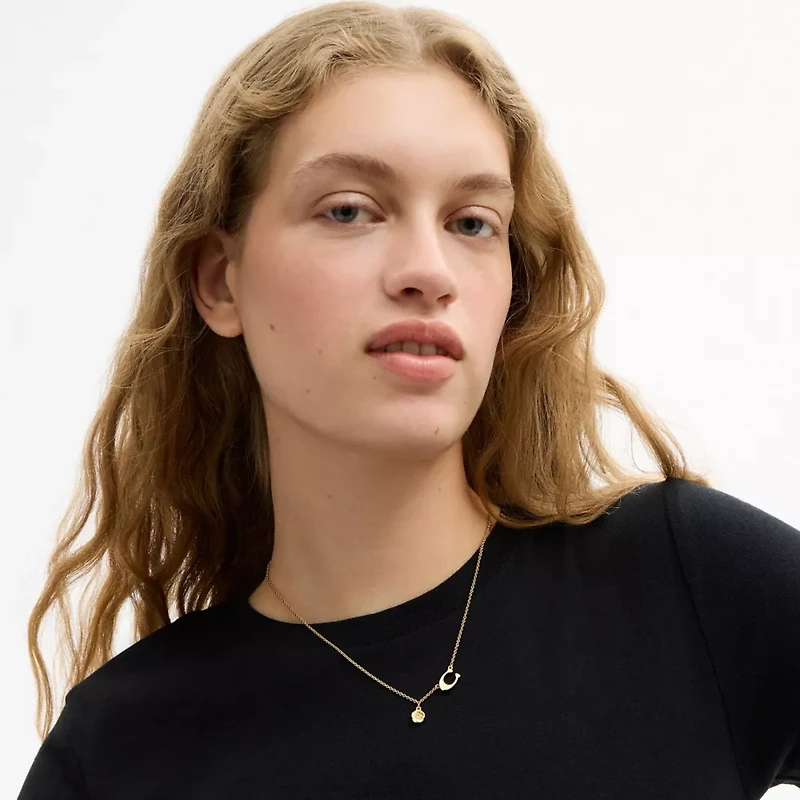 Enamel Signature Tea Rose Charm Pendant Necklace