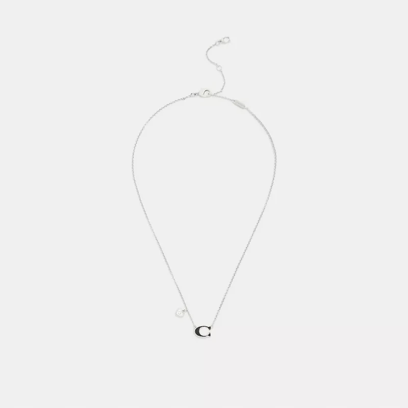 Enamel Signature Heart Charm Pendant Necklace