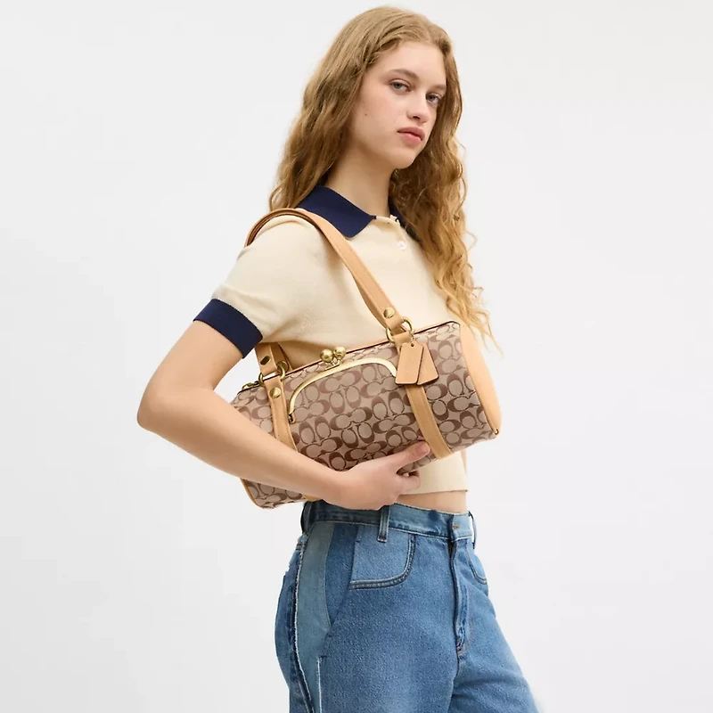 Kisslock Barrel Bag In Signature Jacquard